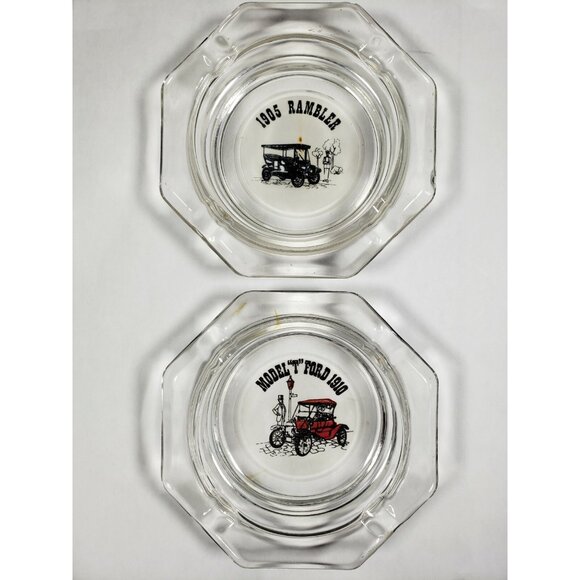 Model T Ford 1910 1905 Rambler Glass Ashtrays Antique Cars Man Cave - Picture 1 of 9